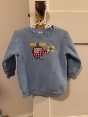 Blue Kids Sweatshirt with Helicopter Appliqué